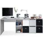 Bureau avec caisson coloris blanc artic - b�ton - hauteur 74 x longueur 136 x 139 cm