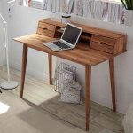 Bureau 4 tiroirs 2 niches en chne massif - bu16015 - bois naturel - terre de nuit