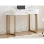 Bureau console avec 1 tiroir - mdf laqu et mtal - blanc et dor - toreli ii de pascal morabito