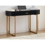 Bureau console avec 1 tiroir - mdf laqu� et m�tal - noir et dor� - toreli de pascal morabito