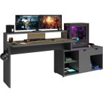 Bureau dangle gamer modulable avec led - wortex - gris ombre - 1677 / 2292 x 597 / 1097 x 948 cm - parisot ...