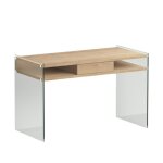Bureau design verona 1 tiroir 2 casiers pitement verre clair plateau chne