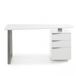 Bureau design winter blanc 3 tiroirs pied m�tal bross�