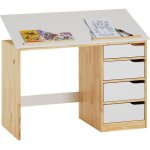 Bureau enfant �colier junior emma pupitre inclinable avec 4 tiroirs en pin massif naturel et lasur� blanc ...