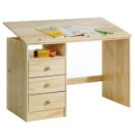 Bureau enfant �colier junior kevin pupitre inclinable avec 3 tiroirs 1 casier en pin massif vernis naturel ...