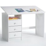 Bureau enfant �colier junior kevin pupitre inclinable avec 3 tiroirs 1 casier en pin massif lasur� blanc ...
