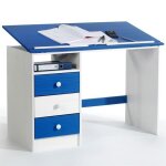Bureau enfant �colier junior kevin pupitre inclinable avec 3 tiroirs 1 casier en pin massif lasur� blanc ...