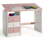 Bureau enfant �colier junior kevin pupitre inclinable avec 3 tiroirs 1 casier en pin massif lasur� blanc ...