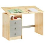 Bureau enfant �colier junior kevin pupitre inclinable avec 3 tiroirs 1 casier en pin massif vernis naturel ...
