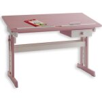 Bureau enfant flexi en pin massif rglable en hauteur et plateau inclinable lasur blanc et rose