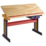 Bureau enfant flexi en pin massif rglable en hauteur et plateau inclinable lasur multicolore