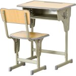 Ensemble table et chaise d�tude pour enfants homcom mdf 60x40x76cm gris bois naturel