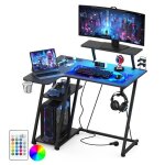 Bureau gamer led - vivolilv - bureau dordinateur forme l multifonctionnel - prise electrique - porte ...