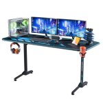 Bureau gaming - caroma - 160x75x75cm - bureau gamer avec tapis de souris complet - porte gobelet - support ...