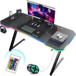 Bureau gaming - gtplayer - bureau 120 x 60 cm - bande led 16 couleurs - tapis de souris - crochet casque ...