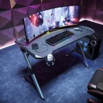 Bureau gaming de jeu bureau gamer pro surround rvb 120x60x75cm table de gaming noir - sirhona