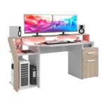 Bureau gaming avec led silver - dcor chne et mlamine blanc brillant - l 178 x p 88 x h 68 cm - parisot ...