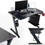 Bureau gaming table gizmo my sit - led lumires - support pour casque et pc - porte - gobelet - noir