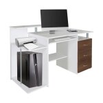 Bureau - hjh office - workspace h iv - blanc / noyer - panneau de particules m�lamin� structure en acier ...
