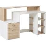 Homcom - meuble pour ordinateur - mdf et rail en m�tal - 137x55x92cm - beige