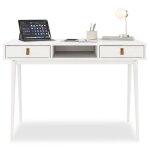 Bureau kim secr�taire en pin massif avec 2 tiroirs et 1 niche bois lasur� blanc