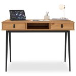 Bureau kim secr�taire en pin massif avec 2 tiroirs et 1 niche bois lasur� ch�ne / noir