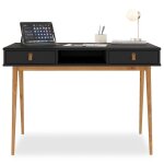 Bureau kim secr�taire en pin massif avec 2 tiroirs et 1 niche bois lasur� noir / ch�ne