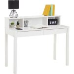 Bureau lennox avec rangement 2 tiroirs et 3 niches en pin massif lasur� blanc