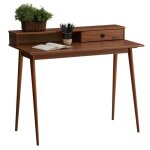 Bureau malina secr�taire en pin massif lasur� brun fonc� avec �tag�re et 1 tiroir