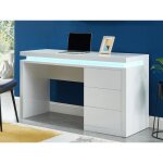 Bureau emerson - 3 tiroirs - mdf laqu blanc - leds