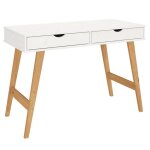 Bureau milo en pin massif lasur� blanc avec 2 tiroirs de rangement