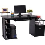 Bureau pour ordinateur table meuble pc informatique en mdf noir