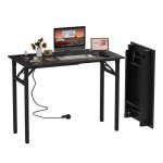 Bureau pliant informatique dordinateur postes de travail table d?�tudeavec prise et usb100x50x76cmnoir ...
