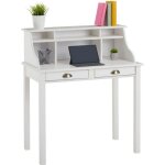 Bureau secr�taire marlene avec rangement sur plusieurs �tag�res et 2 tiroirs en pin massif lasur� blanc ...