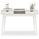 Bureau stefano en pin massif avec 2 tiroirs et 1 niche int�gr�e lasur� blanc
