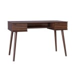 Bureau effet bois 2 tiroirs madere noyer. 1 casier. faade rainures. 120 x 55 x 76. 5 cm