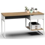 Bureau table de travail en agglomr finition chne avec pieds en mtal blanc - longueur 137. 5 x profondeur ...