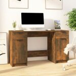 Bureau - vidaxl - ch�ne fum� - bois ding�nierie - 2 tiroirs - design contemporain