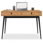 Bureau wanda avec 2 tiroirs en pin massif bureau en bois coloris ch�ne et noir
