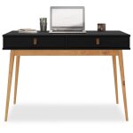 Bureau wanda avec 2 tiroirs en pin massif bureau en bois coloris noir et ch�ne