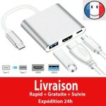 Adaptateur hub - isonix - type c vers hdmi 4k - usb 3. 0 - 3 ports - chargeur usb - c