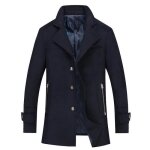 Caban automne en laine homme - funmoon - couleur bleu marine - col revers - boutonnage simple