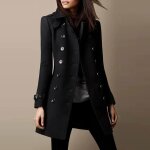 Caban hiver chaud woollen trench veste ceinture pardessus parka outwear - funmoon - noir - femme