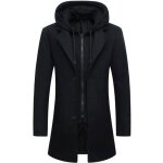 Caban homme  capuche slim fit mi - longue - noir