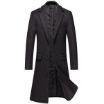 Caban homme �paisse en laine m�lang�e chaude long business col revers manches longues - noir - homme