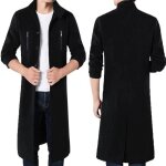 Caban hommes funmoon automne hiver - noir - boutons simple dhomme - col officier - long manteau coupe ...