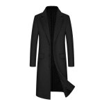 Caban en laine homme longue manteau paisse chaude hiver business lgant - noir