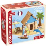 La cabane de plage 55 pices - jeujura - jeu de construction en bois naturel tapis et accessoires inclus ...
