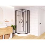 Cabine de douche hydromassante en fibre de bambou - noir mat - l80 x l80 x h225 cm - zalifa