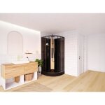 Cabine de douche hydromassante en quart de cercle avec panneau en bambou - noir - l90 x l90 x h225 cm ...